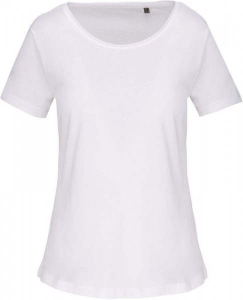 Kariban Bio dames-t-shirt kraag met onafgewerkte rand korte mouwen