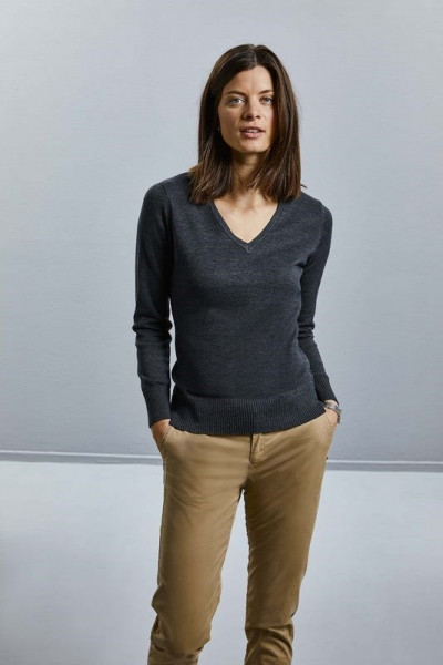 Russell Ladies' V-neck Knitted Pullover